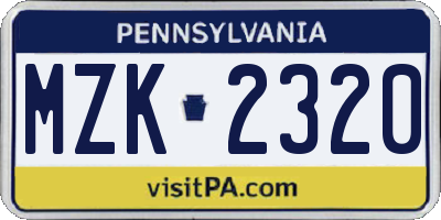 PA license plate MZK2320