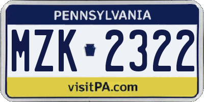 PA license plate MZK2322