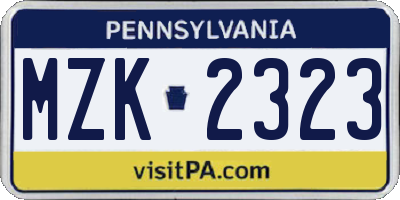 PA license plate MZK2323