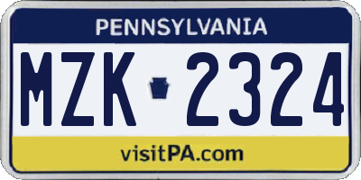 PA license plate MZK2324