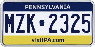 PA license plate MZK2325