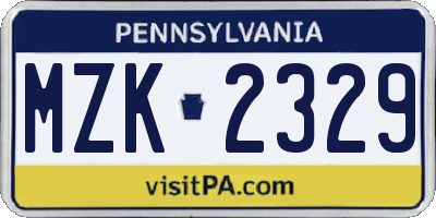 PA license plate MZK2329