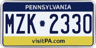PA license plate MZK2330