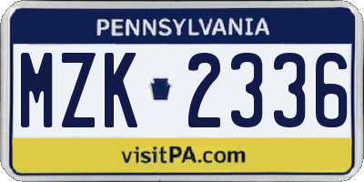 PA license plate MZK2336