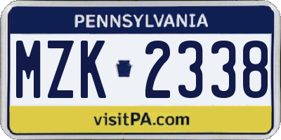 PA license plate MZK2338