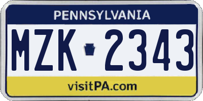PA license plate MZK2343
