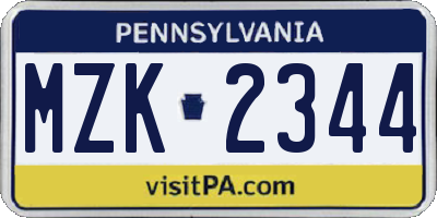 PA license plate MZK2344