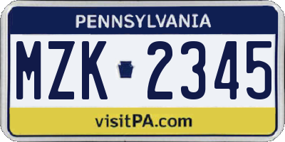 PA license plate MZK2345