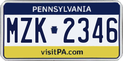 PA license plate MZK2346
