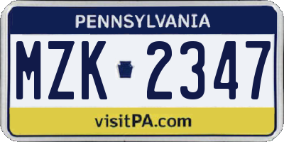 PA license plate MZK2347