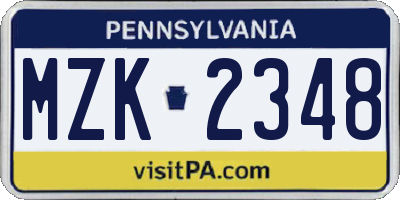 PA license plate MZK2348