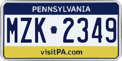 PA license plate MZK2349