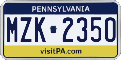 PA license plate MZK2350