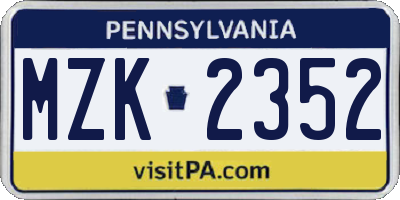 PA license plate MZK2352
