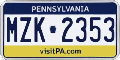 PA license plate MZK2353