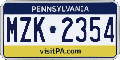 PA license plate MZK2354