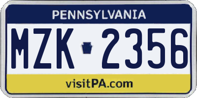 PA license plate MZK2356