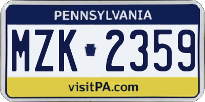 PA license plate MZK2359