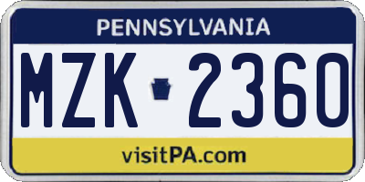 PA license plate MZK2360