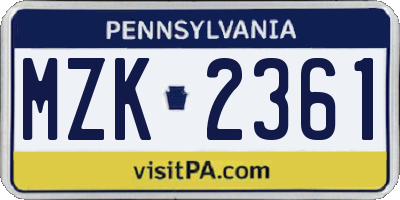 PA license plate MZK2361