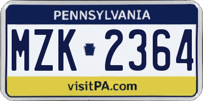 PA license plate MZK2364