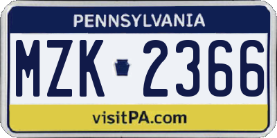 PA license plate MZK2366