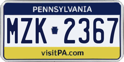 PA license plate MZK2367
