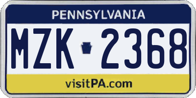 PA license plate MZK2368