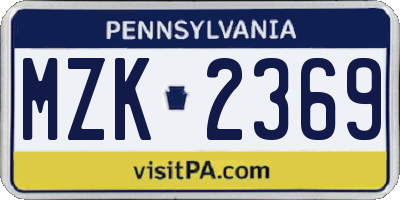 PA license plate MZK2369