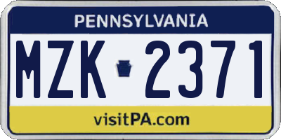 PA license plate MZK2371