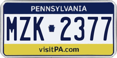 PA license plate MZK2377