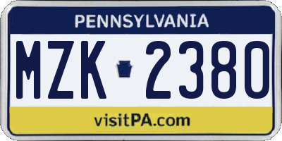 PA license plate MZK2380