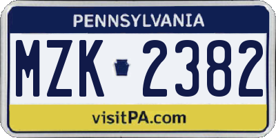 PA license plate MZK2382