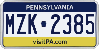 PA license plate MZK2385