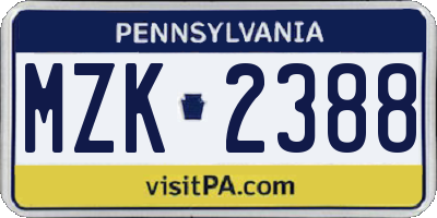 PA license plate MZK2388