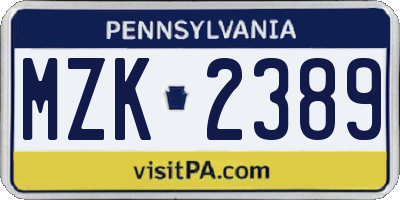 PA license plate MZK2389