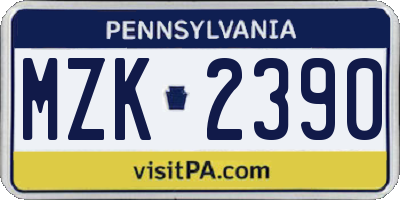 PA license plate MZK2390