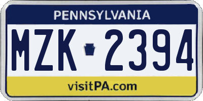 PA license plate MZK2394