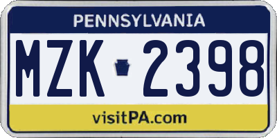 PA license plate MZK2398