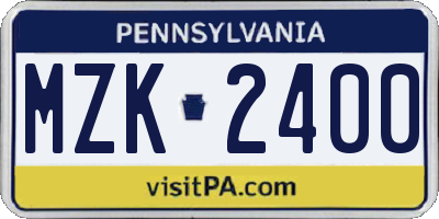 PA license plate MZK2400