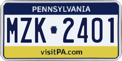 PA license plate MZK2401