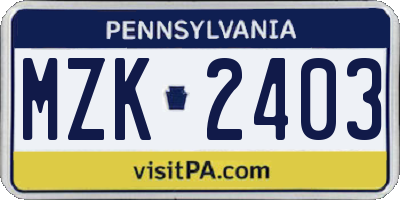 PA license plate MZK2403