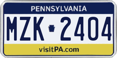 PA license plate MZK2404