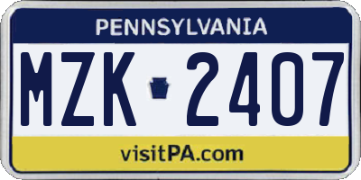 PA license plate MZK2407