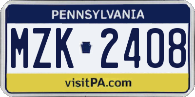PA license plate MZK2408
