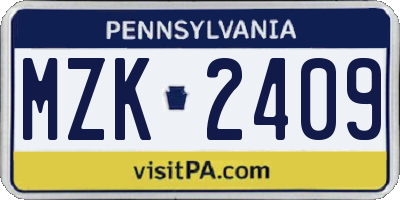 PA license plate MZK2409