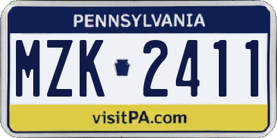 PA license plate MZK2411