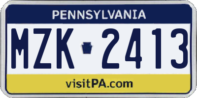 PA license plate MZK2413