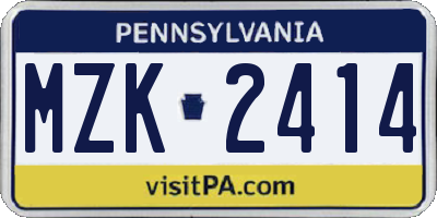 PA license plate MZK2414
