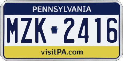 PA license plate MZK2416
